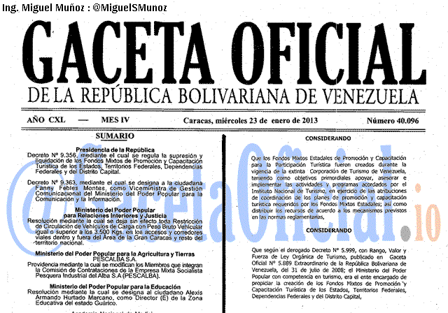 Gaceta Oficial 40096 del 23 Enero 2012