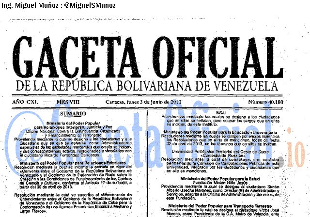 Gaceta Oficial 40180 del 3 Junio 2013