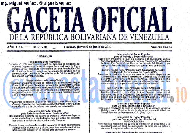 Gaceta Oficial 40183 del 6 Junio 2013