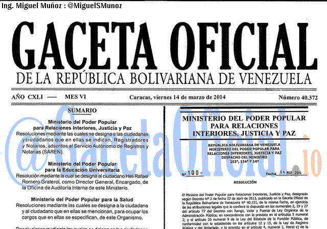 Gaceta Oficial 40372 del 14 Marzo 2014 