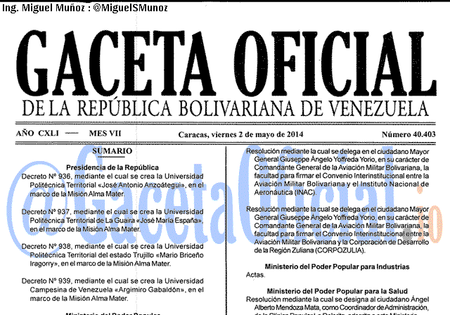 Gaceta Oficial 40403 del 2 Mayo 2014