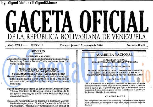 Gaceta Oficial 40412 del 15 Mayo 2014