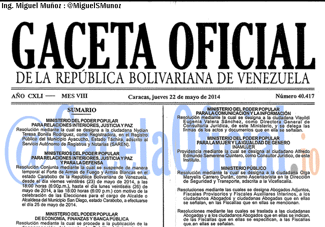 Gaceta Oficial 40417 del 22 Mayo 2014