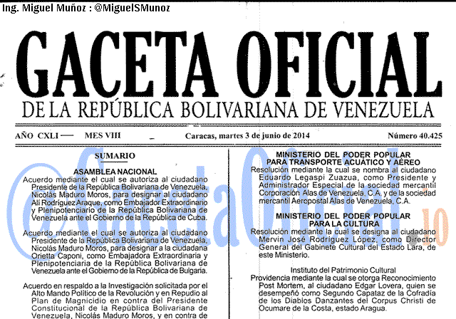 Gaceta Oficial 40425 del 3 Junio 2014