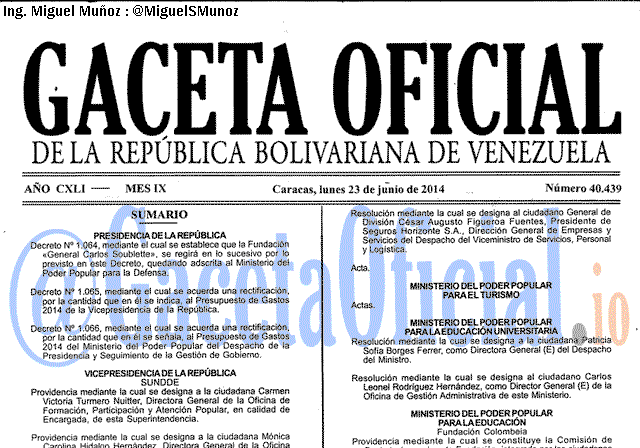 Gaceta Oficial 40439 del 23 Junio 2014 Gaceta Oficial 40439 del 23 Junio 2014