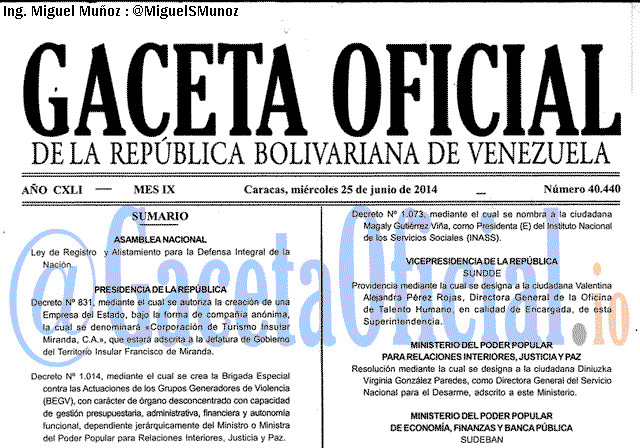 Gaceta Oficial 40440 del 25 Junio 2014 Gaceta Oficial 40440 del 25 Junio 2014