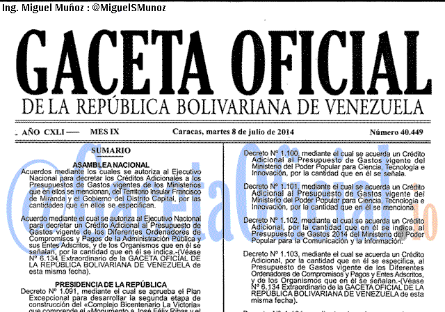 Gaceta Oficial 40449 del 8 Julio 2014 Gaceta Oficial 40449 del 8 Julio 2014
