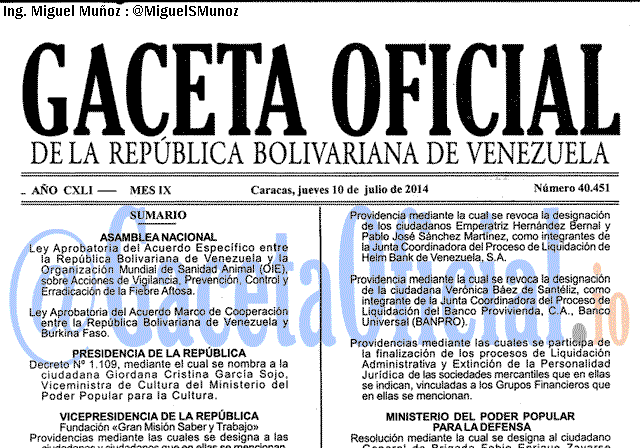 Gaceta Oficial 40451 del 10 Julio 2014 Gaceta Oficial 40451 del 10 Julio 2014