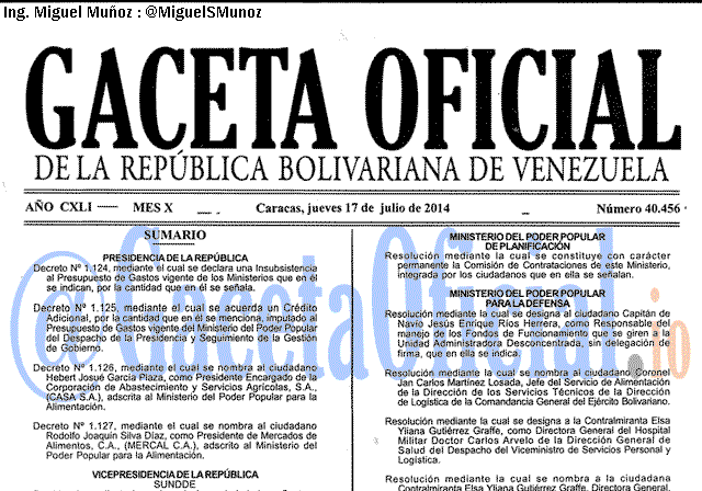 Gaceta Oficial 40456 del 17 Julio 2014