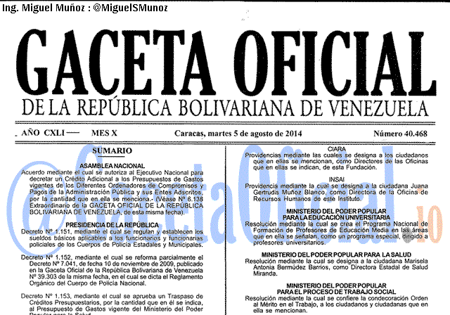 Gaceta Oficial 40468 del 5 Agosto 2014