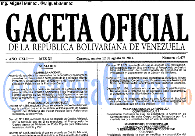 Gaceta Oficial 40473 del 12 Agosto 2014