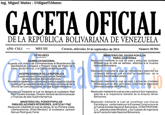 Gaceta Oficial 40504 del 24 Septiembre 2014