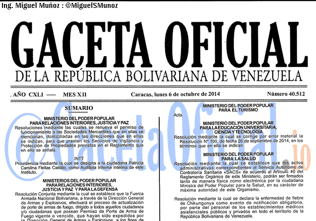 Gaceta Oficial 40512 del 6 Octubre 2014
