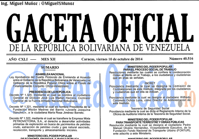 Gaceta Oficial 40516 del 10 Octubre 2014