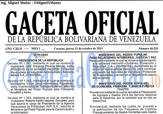 Gaceta Oficial 40525 del 23 Octubre 2014