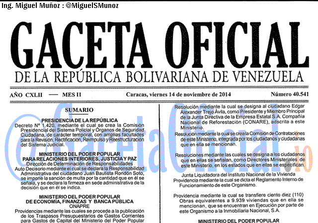 Gaceta Oficial 40541 del 14 Noviembre 2014