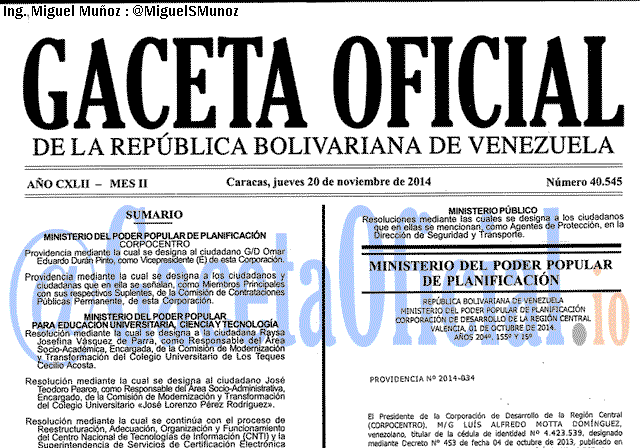 Gaceta Oficial 40545 del 20 Noviembre 2014