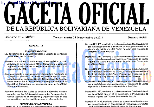 Gaceta Oficial 40548 del 25 Noviembre 2014 Gaceta Oficial 40548 del 25 Noviembre 2014