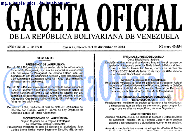 Gaceta Oficial 40554 del 3 Diciembre 2014