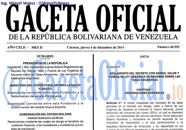Gaceta Oficial 40555 del 4 Diciembre 2014