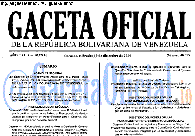 Gaceta Oficial 40559 del 10 Diciembre 2014