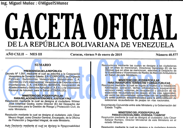 Gaceta Oficial 40577 del 9 Enero 2015