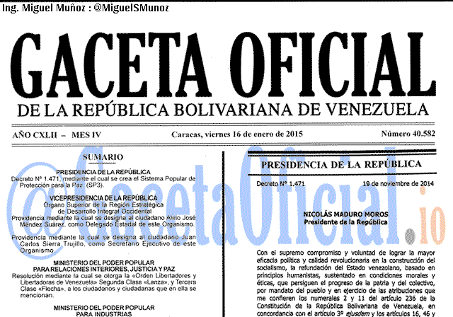 Gaceta Oficial 40582 del 16 Enero 2015