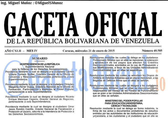Gaceta Oficial 40585 del 21 Enero 2015