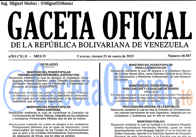 Gaceta Oficial 40587 del 23 Enero 2015