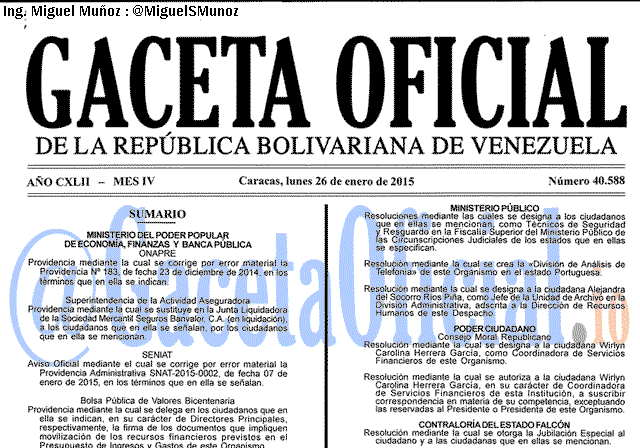 Gaceta Oficial 40588 del 26 Enero 2015