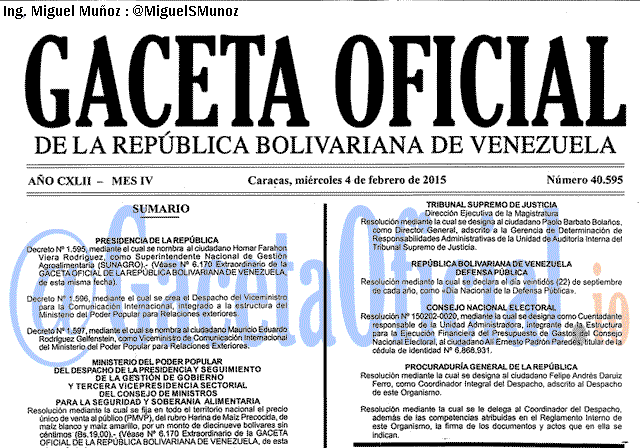 Gaceta Oficial 40595 del 4 Febrero 2015