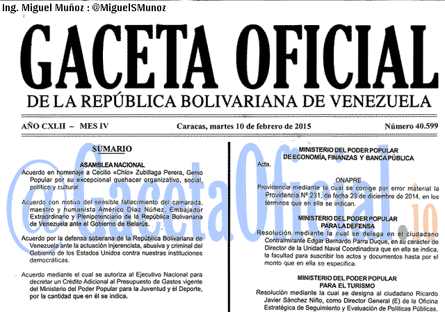 Gaceta Oficial 40599 del 10 Febrero 2015