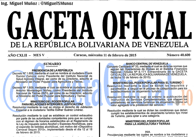 Gaceta Oficial 40600 del 11 Febrero 2015