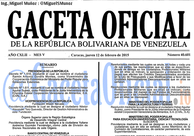 Gaceta Oficial 40601 del 12 Febrero 2015