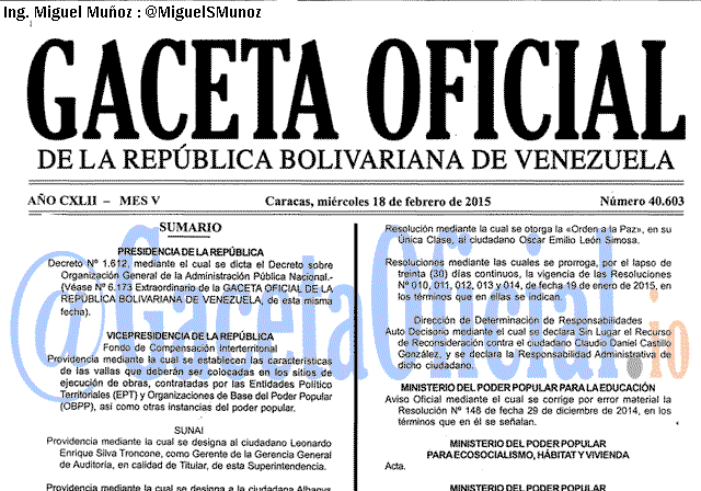 Gaceta Oficial 40603 del 18 Febrero 2015