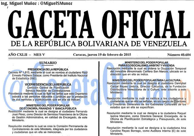Gaceta Oficial 40604 del 19 Febrero 2015