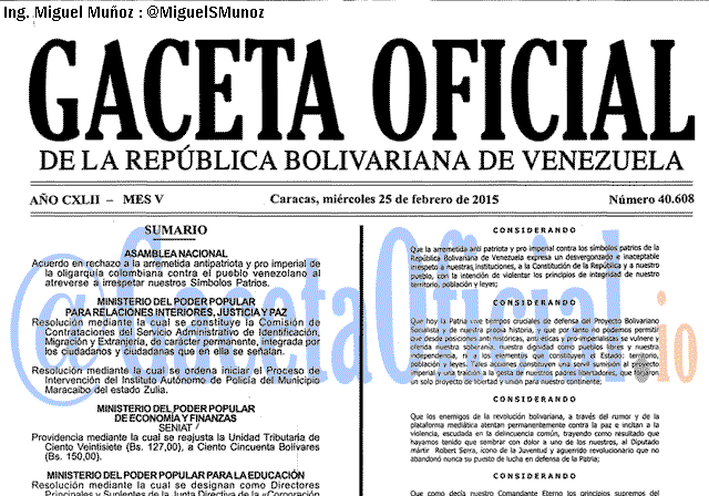 Gaceta Oficial 40608 del 25 Febrero 2015