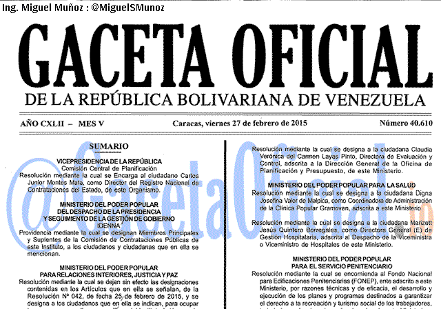Gaceta Oficial 40610 del 27 Febrero 2015
