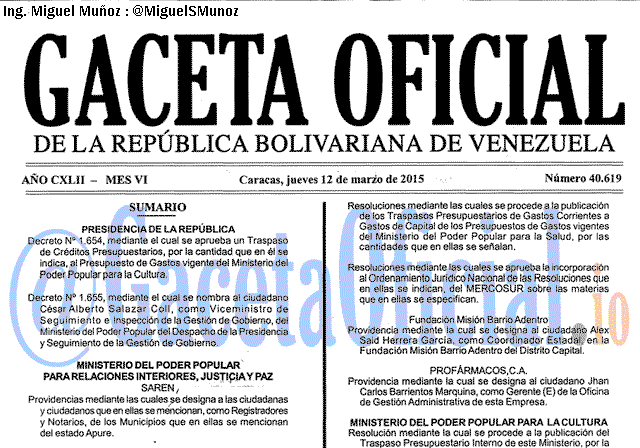Gaceta Oficial 40619 del 12 marzo 2015