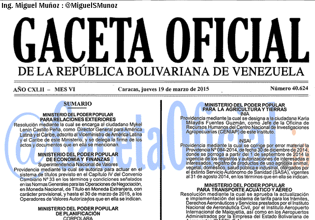 Gaceta Oficial 40624 del 19 marzo 2015