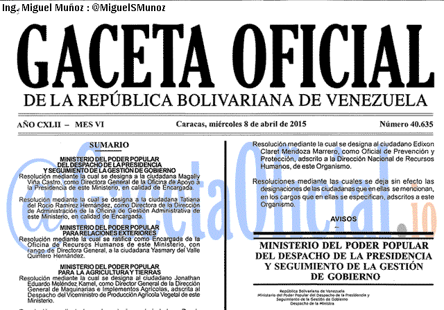 Gaceta Oficial 40635 del 89 Abril 2015
