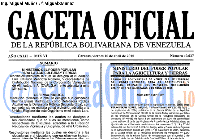 Gaceta Oficial 40637 del 10 Abril 2015