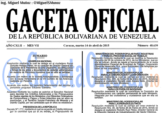 Gaceta Oficial 40639 del 14 Abril 2015
