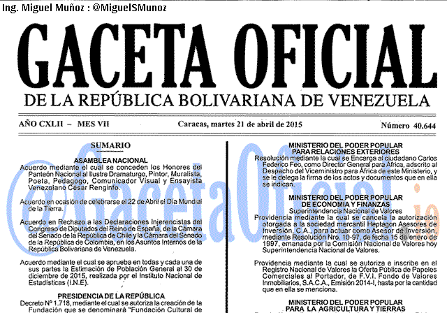 Gaceta Oficial 40644 del 21 Abril 2015