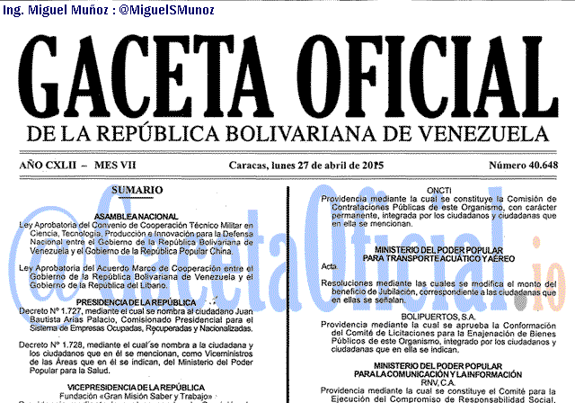 Gaceta Oficial 40648 del 27 Abril 2015