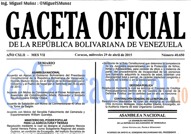 Gaceta Oficial 40650 del 29 Abril 2015