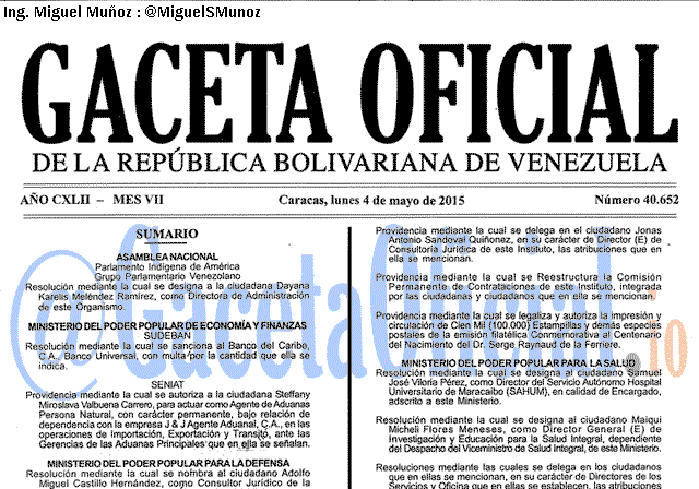 Gaceta Oficial 40652 del 4 mayo 2015