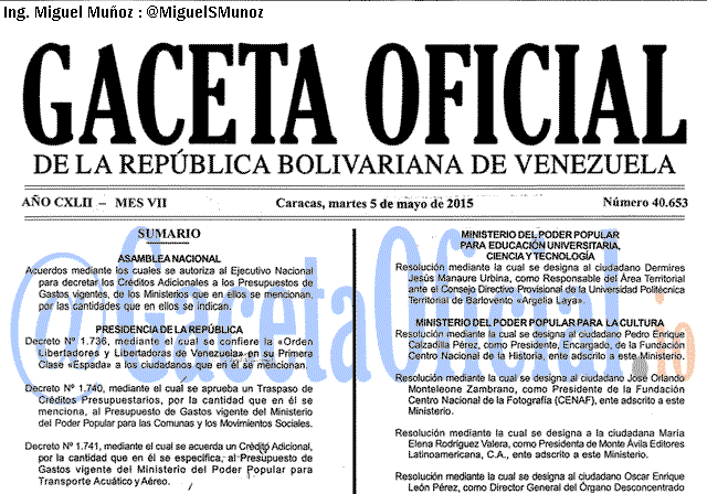 Gaceta Oficial 40653 del 5 mayo 2015