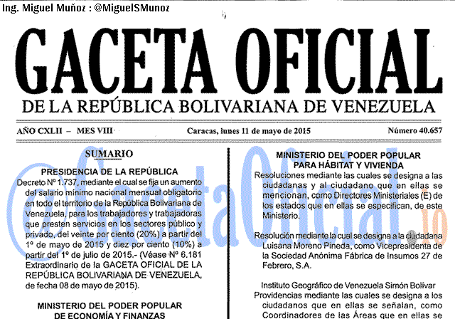 Gaceta Oficial 40657 del 11 mayo 2015
