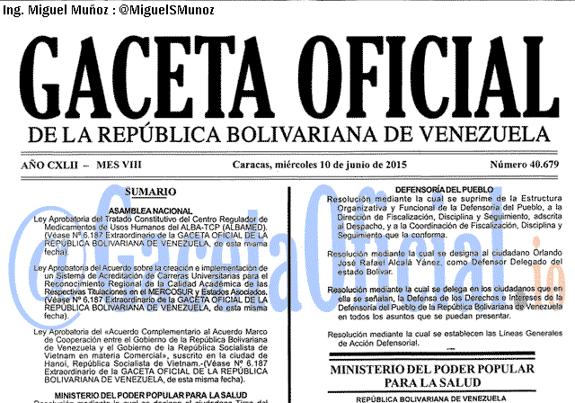 Gaceta Oficial 40679 del 10 junio 2015